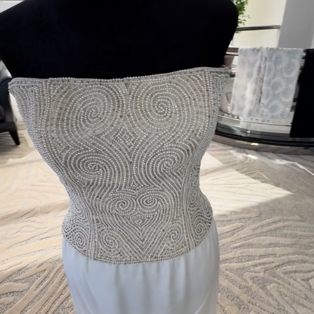 Vintage Handmade Strapless Cream Hand Beaded and pearled corset top and skirt - Picture 9 of 12